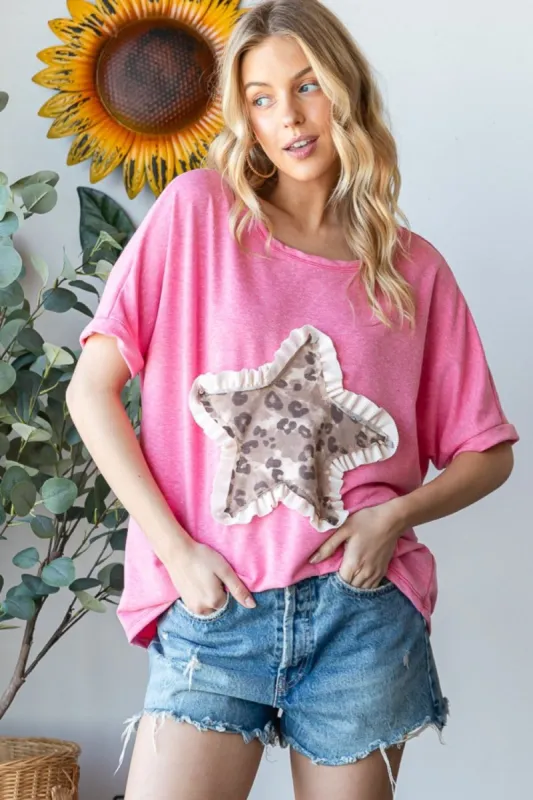 HOPELY Leopard Star Patch Short Sleeve T-Shirt sold by Charming Charlie