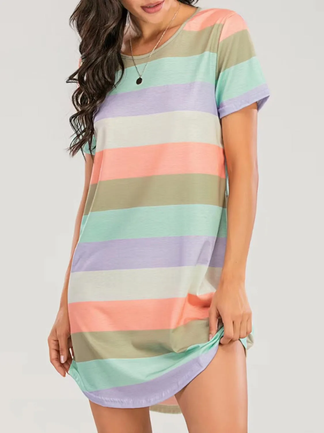 Striped Round Neck Short Sleeve Tee Dress sold by Charming Charlie product image thumbnail 3