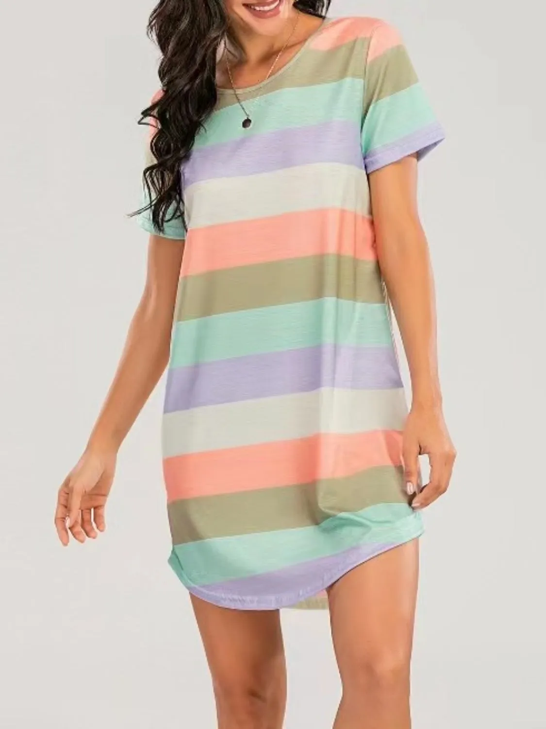 Striped Round Neck Short Sleeve Tee Dress sold by Charming Charlie product image thumbnail 4