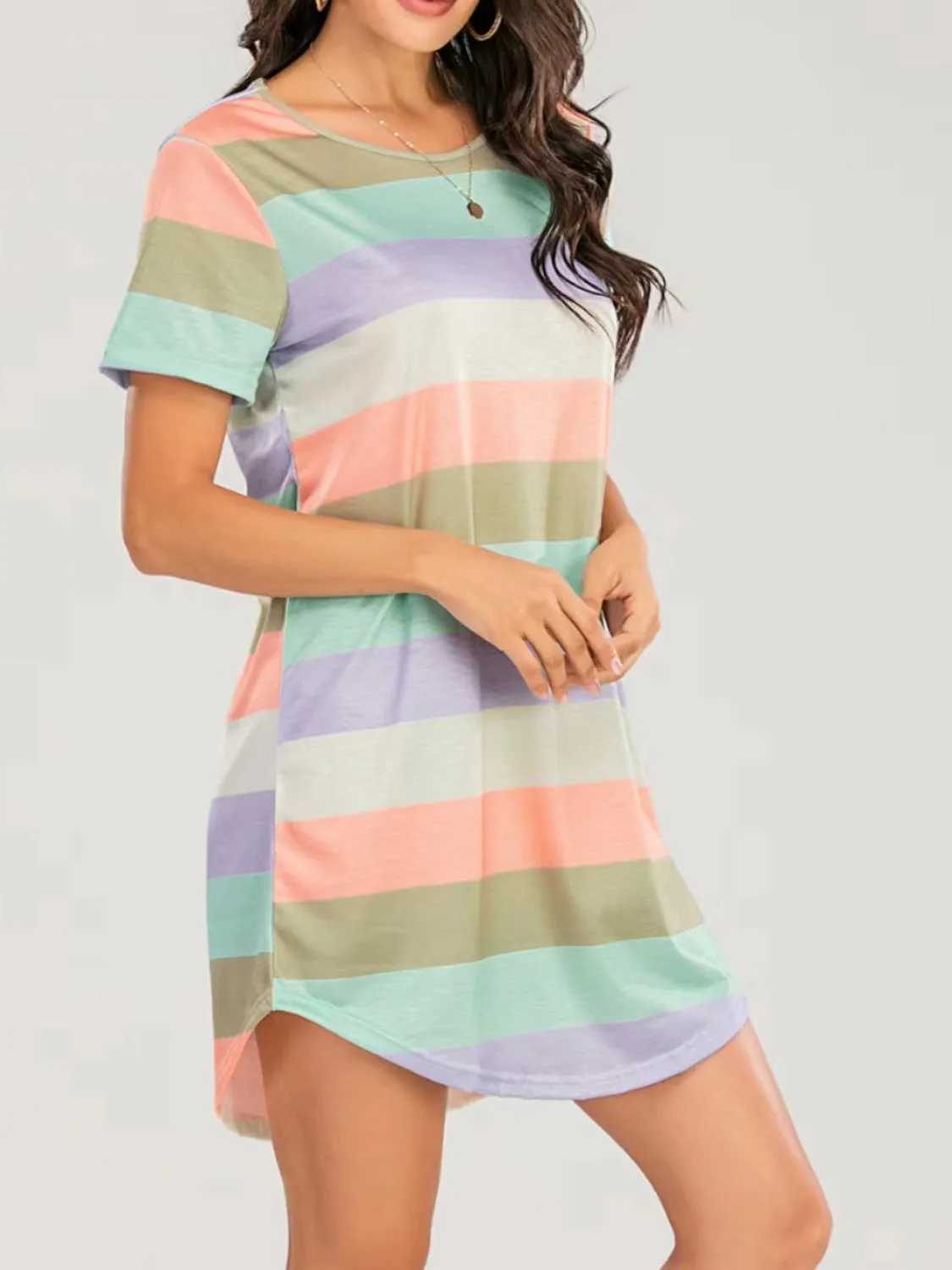 Striped Round Neck Short Sleeve Tee Dress sold by Charming Charlie product image thumbnail 2
