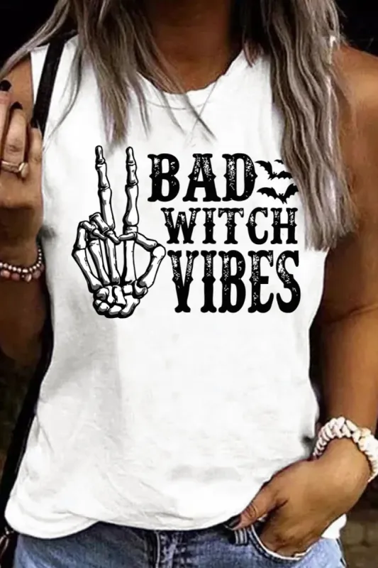 BAD WITCH VIBES Round Neck Tank sold by Charming Charlie