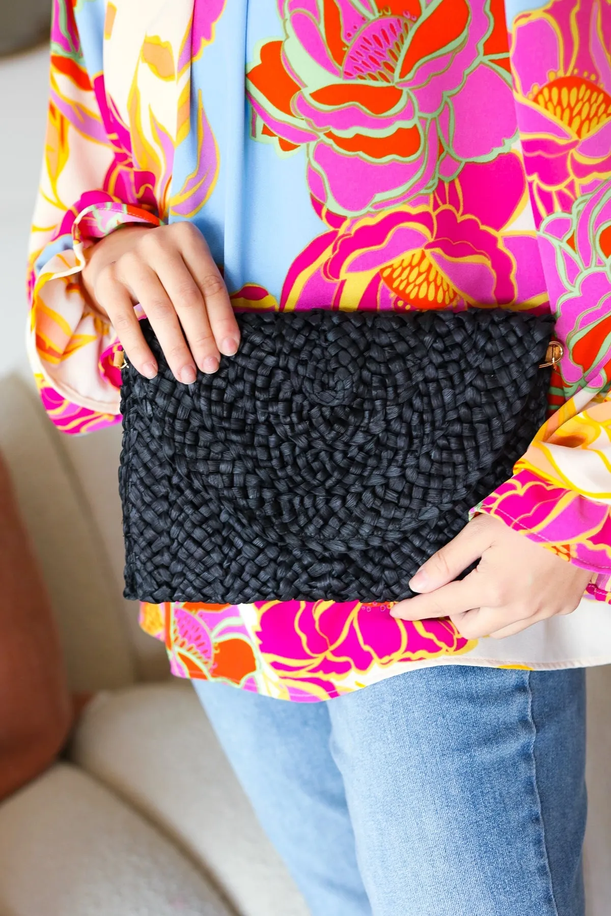 Black Raffia Woven Wrist Strap Clutch Bag sold by Charming Charlie product image thumbnail 2