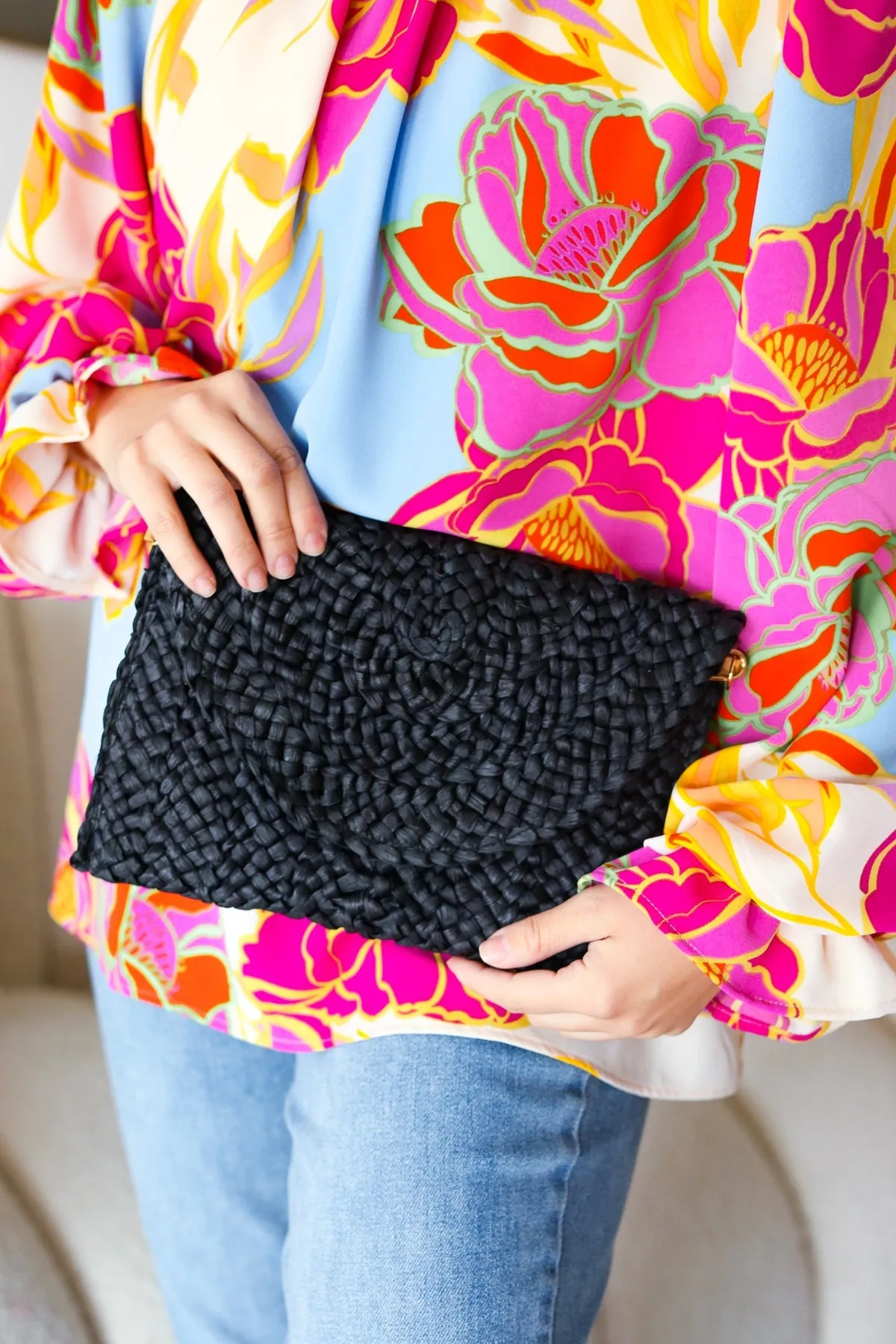 Black Raffia Woven Wrist Strap Clutch Bag sold by Charming Charlie product image thumbnail 5