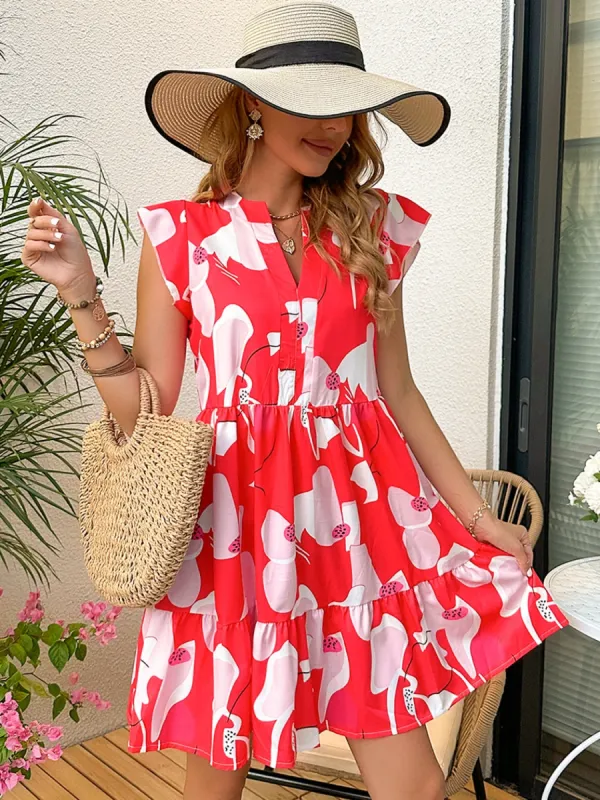 Printed Notched Cap Sleeve Dress sold by Charming Charlie