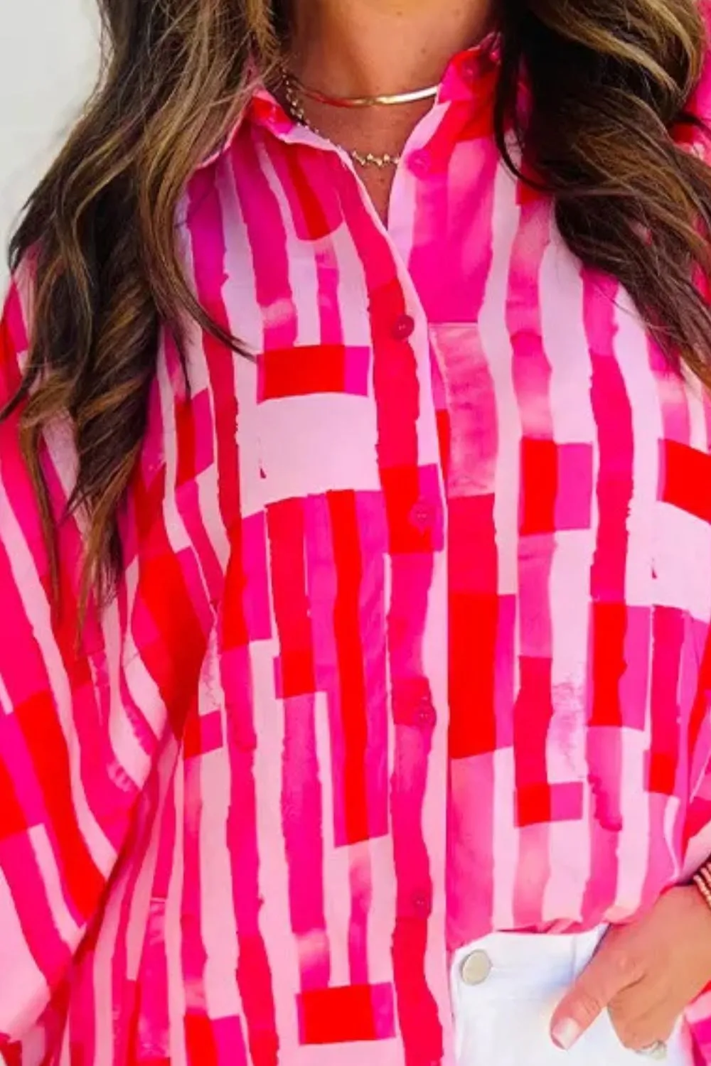 Color Block Collared Neck Long Sleeve Shirt sold by Charming Charlie product image thumbnail 2