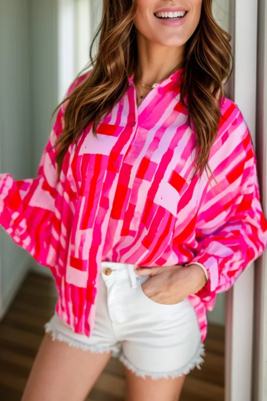 Color Block Collared Neck Long Sleeve Shirt sold by Charming Charlie