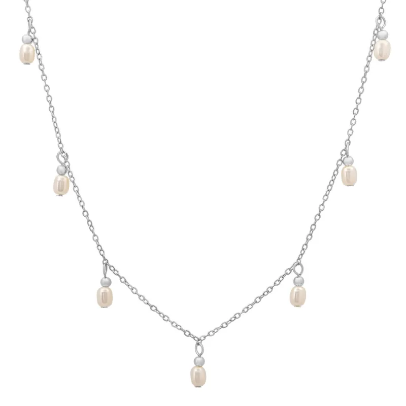 Sterling Silver Dangling Pearl Charm Choker Necklace sold by Charming Charlie