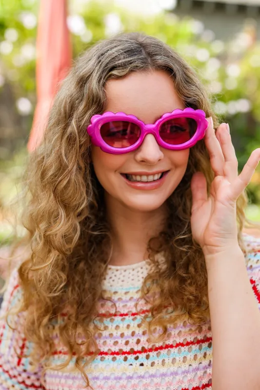 Fuchsia Oval Cat Eye Scalloped Sunglasses sold by Charming Charlie