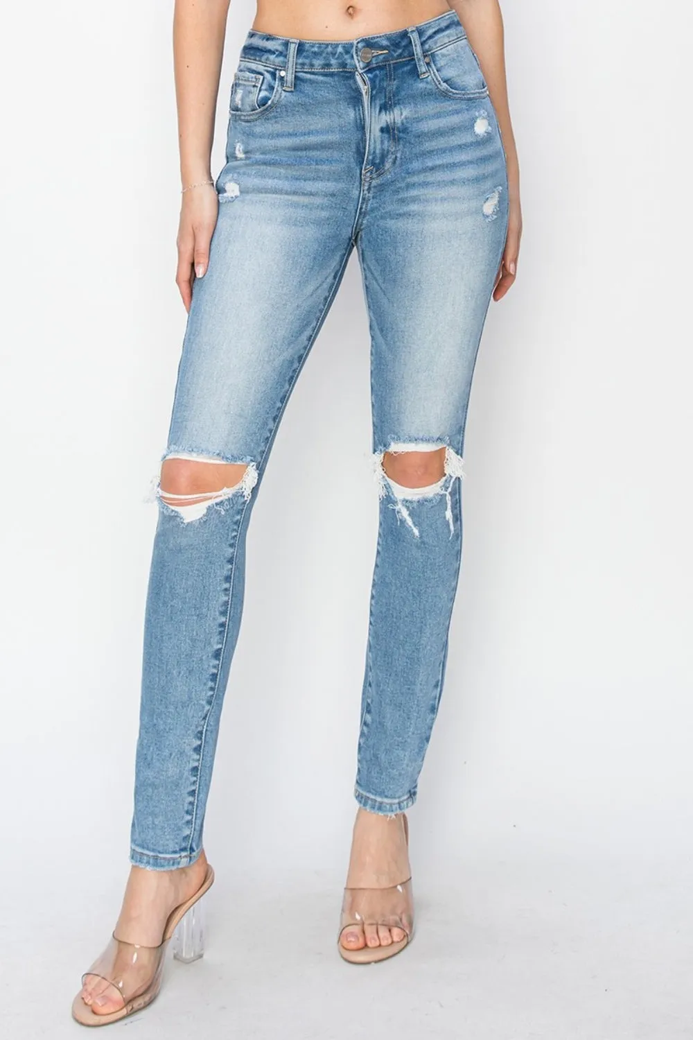 Risen Full Size High Rise Knee Distressed Skinny Jeans sold by Charming Charlie product image thumbnail 4