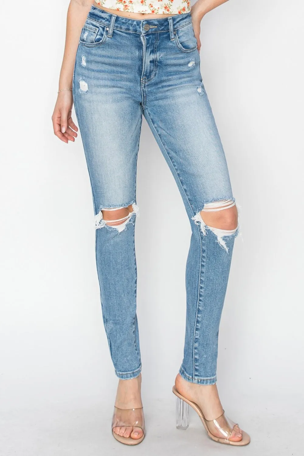 Risen Full Size High Rise Knee Distressed Skinny Jeans sold by Charming Charlie product image thumbnail 5