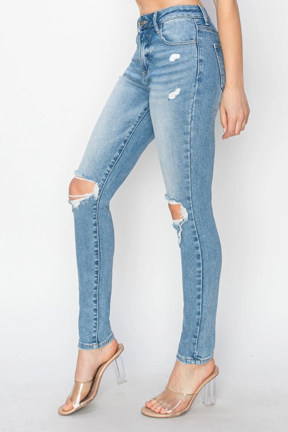 Risen Full Size High Rise Knee Distressed Skinny Jeans sold by Charming Charlie product image thumbnail 3