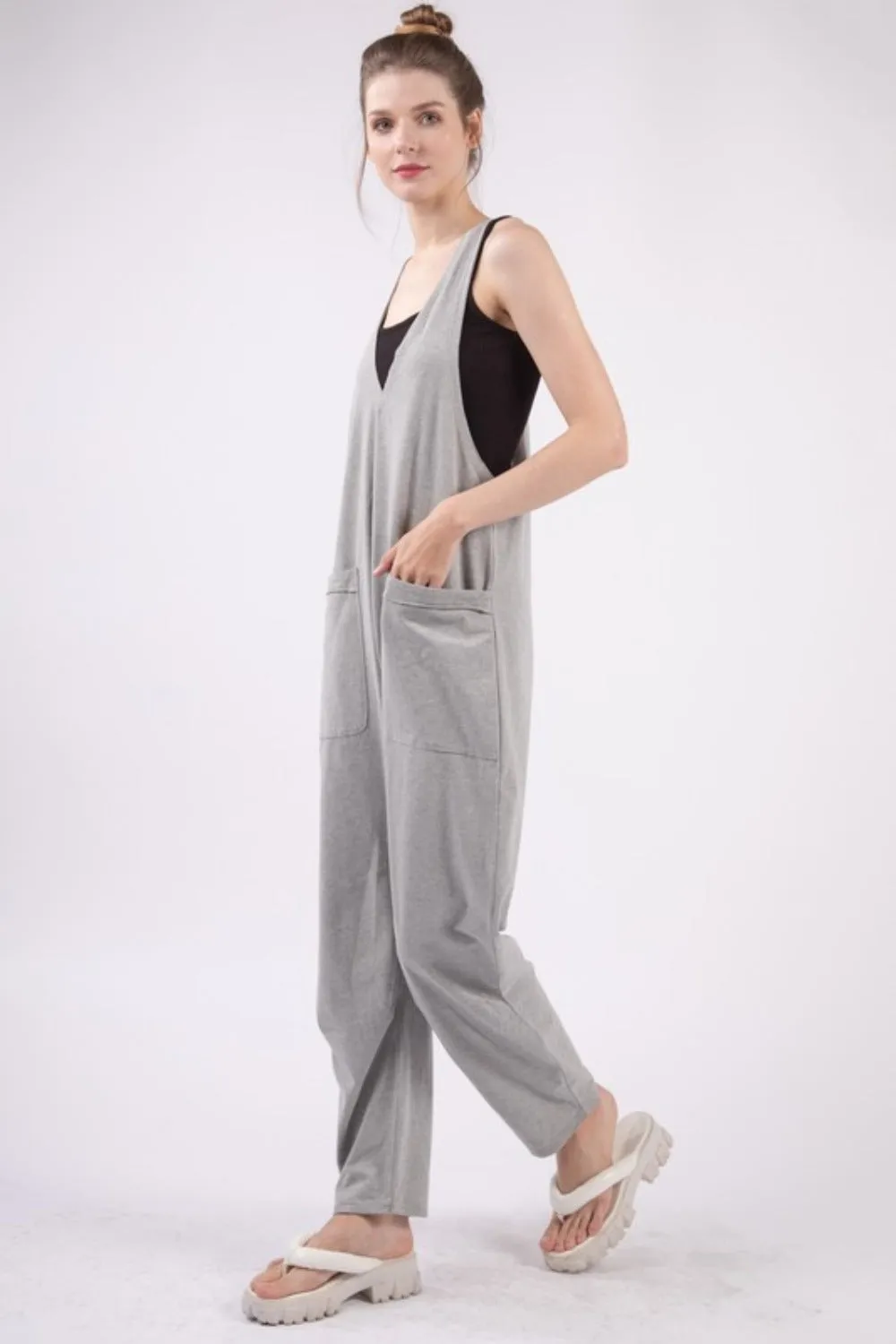 VERY J Plunge Sleeveless Jumpsuit with Pockets sold by Charming Charlie product image thumbnail 3