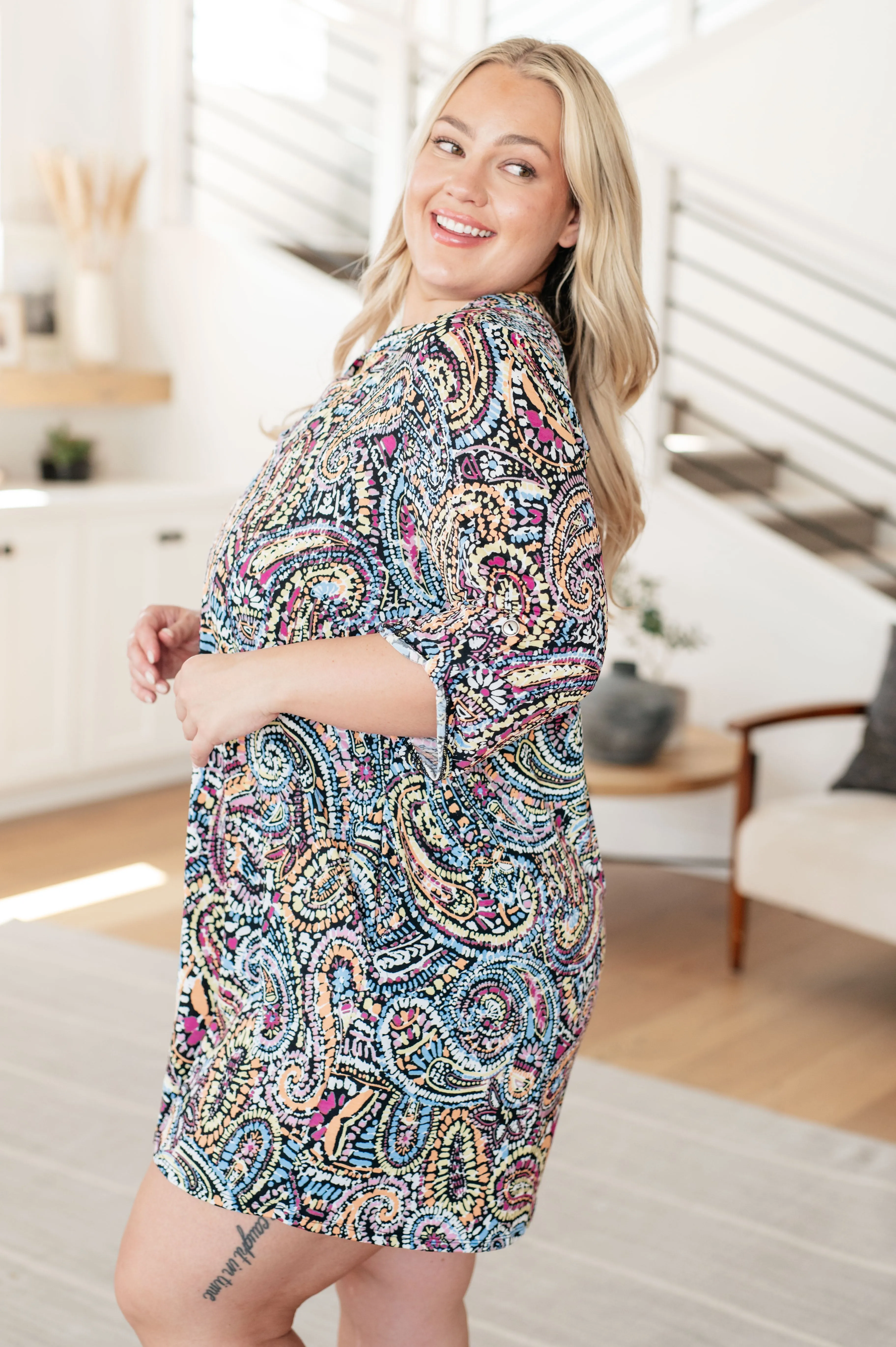 Lizzy Dress in Black Multi Tiled Paisley sold by Charming Charlie product image thumbnail 3