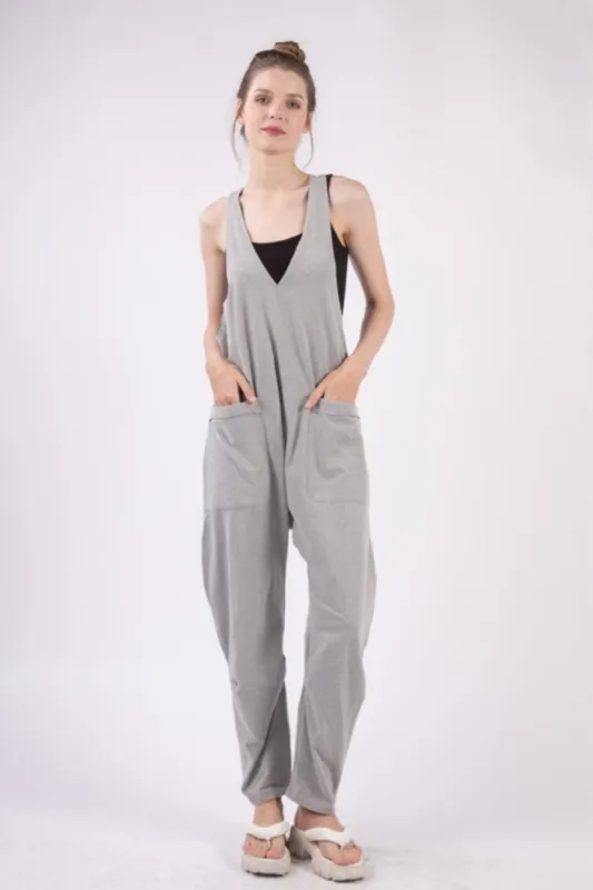 VERY J  Plunge Sleeveless Jumpsuit with Pockets sold by Charming Charlie