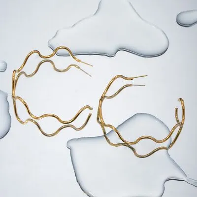 Stainless Steel Wave Shape C-Hoop Earrings sold by Charming Charlie