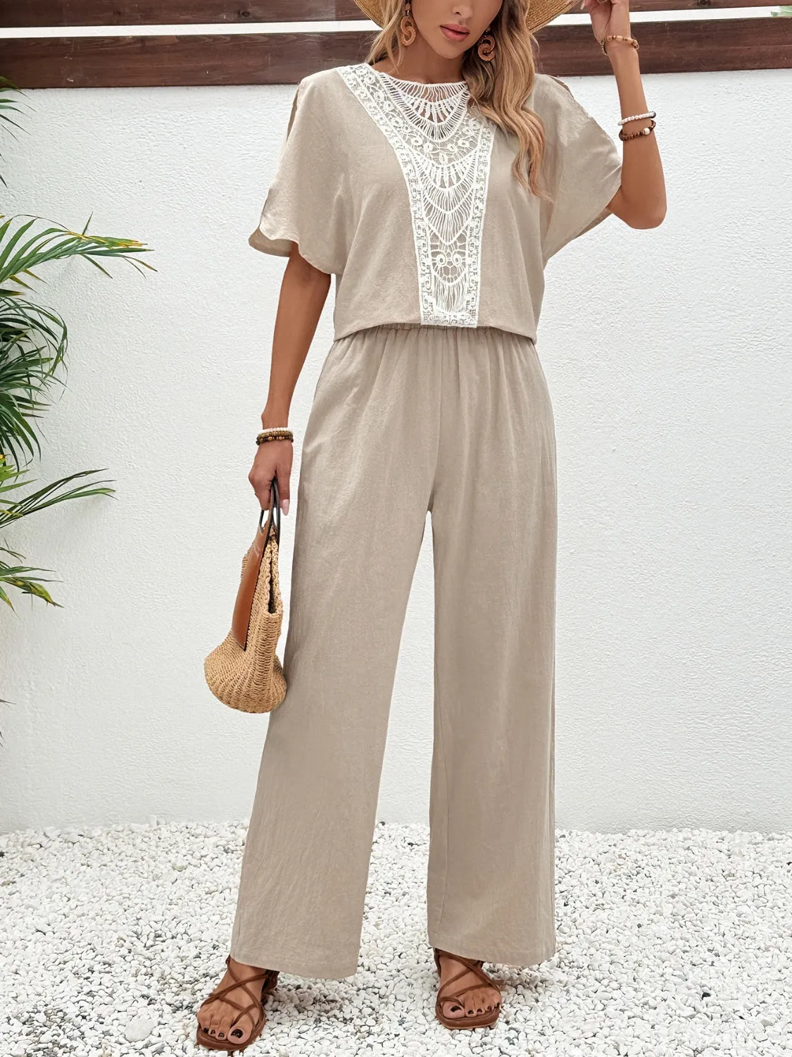 Lace Detail Round Neck Top and Pants Set sold by Charming Charlie product image thumbnail 4