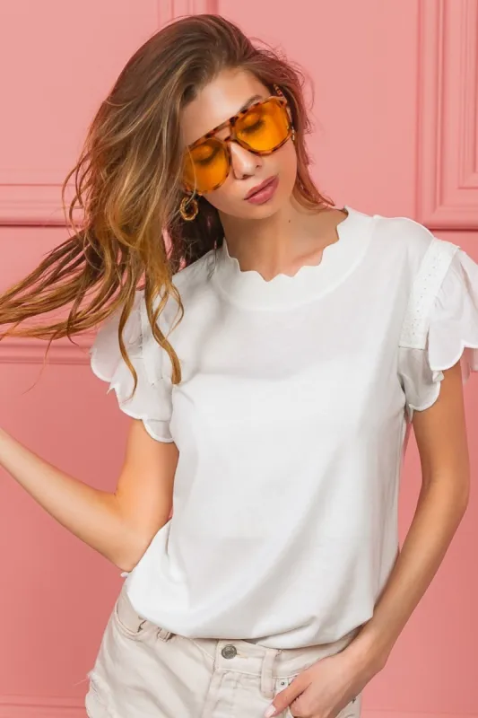 BiBi Scallop Edged Lace Trim Top sold by Charming Charlie
