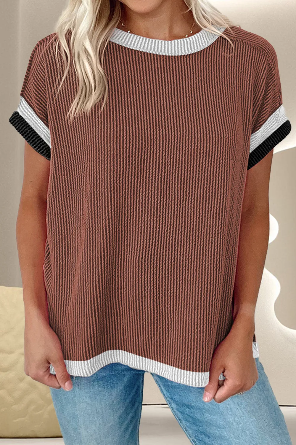 Color Block Round Neck Cap Sleeve T-Shirt sold by Charming Charlie product image thumbnail 5