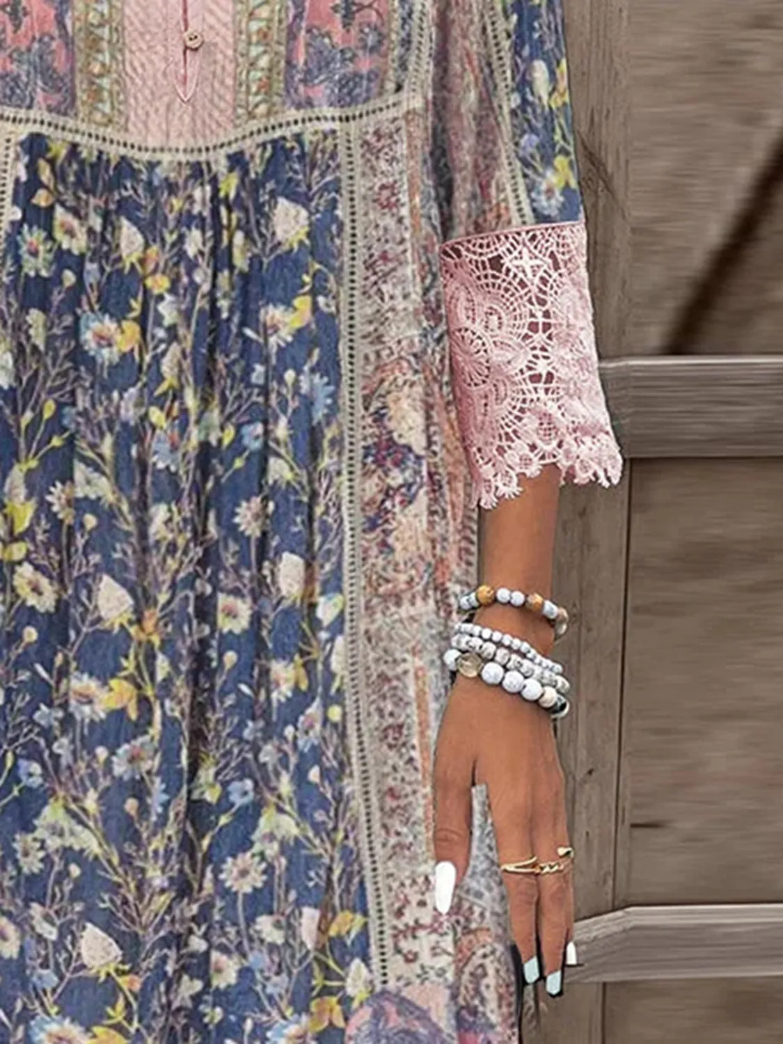 Full Size Lace Detail Printed Three-Quarter Sleeve Dress sold by Charming Charlie product image thumbnail 2