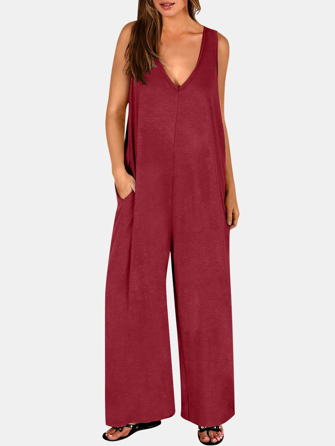 Full Size V-Neck Wide Strap Jumpsuit sold by Charming Charlie