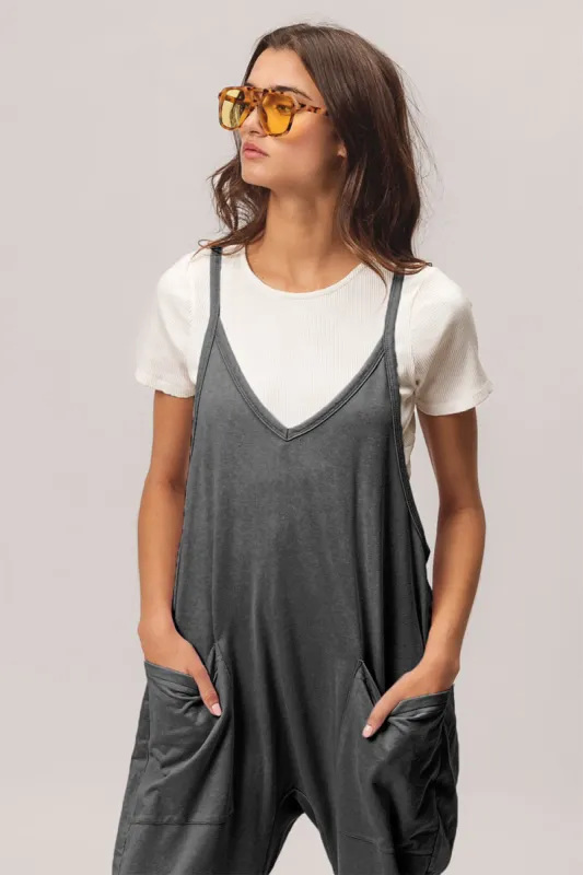 BiBi Washed Sleeveless Overalls with Front Pockets sold by Charming Charlie
