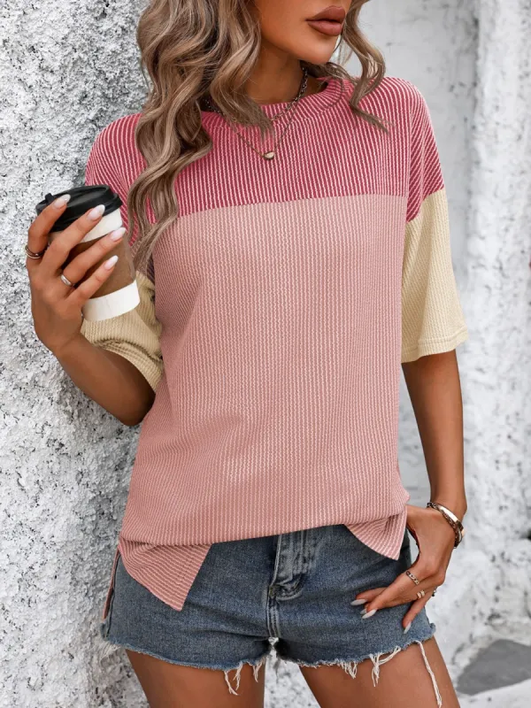 Color Block Round Neck Half Sleeve T-Shirt sold by Charming Charlie