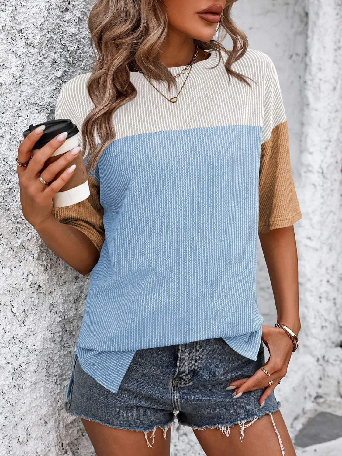 Color Block Round Neck Half Sleeve T-Shirt sold by Charming Charlie product image thumbnail 5