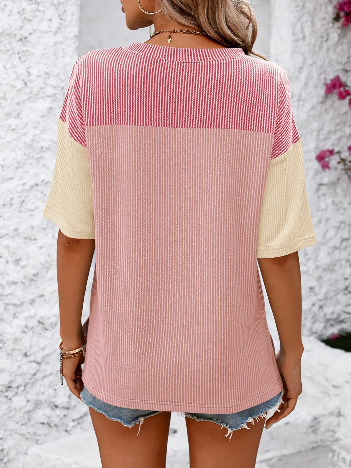 Color Block Round Neck Half Sleeve T-Shirt sold by Charming Charlie product image thumbnail 2