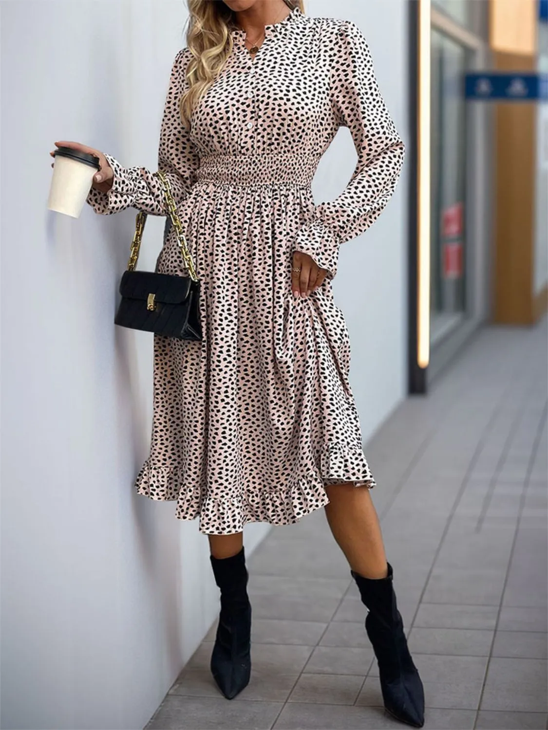 Ruched Ruffled Leopard Long Sleeve Dress sold by Charming Charlie product image thumbnail 3