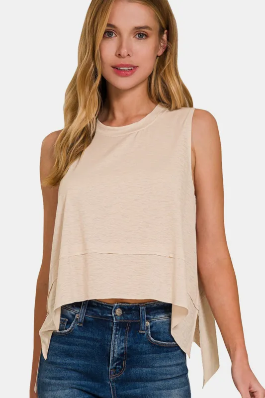 Zenana Exposed Seam Slit Round Neck Tank sold by Charming Charlie