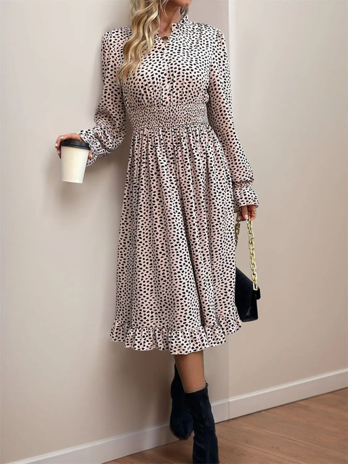Ruched Ruffled Leopard Long Sleeve Dress sold by Charming Charlie product image thumbnail 5