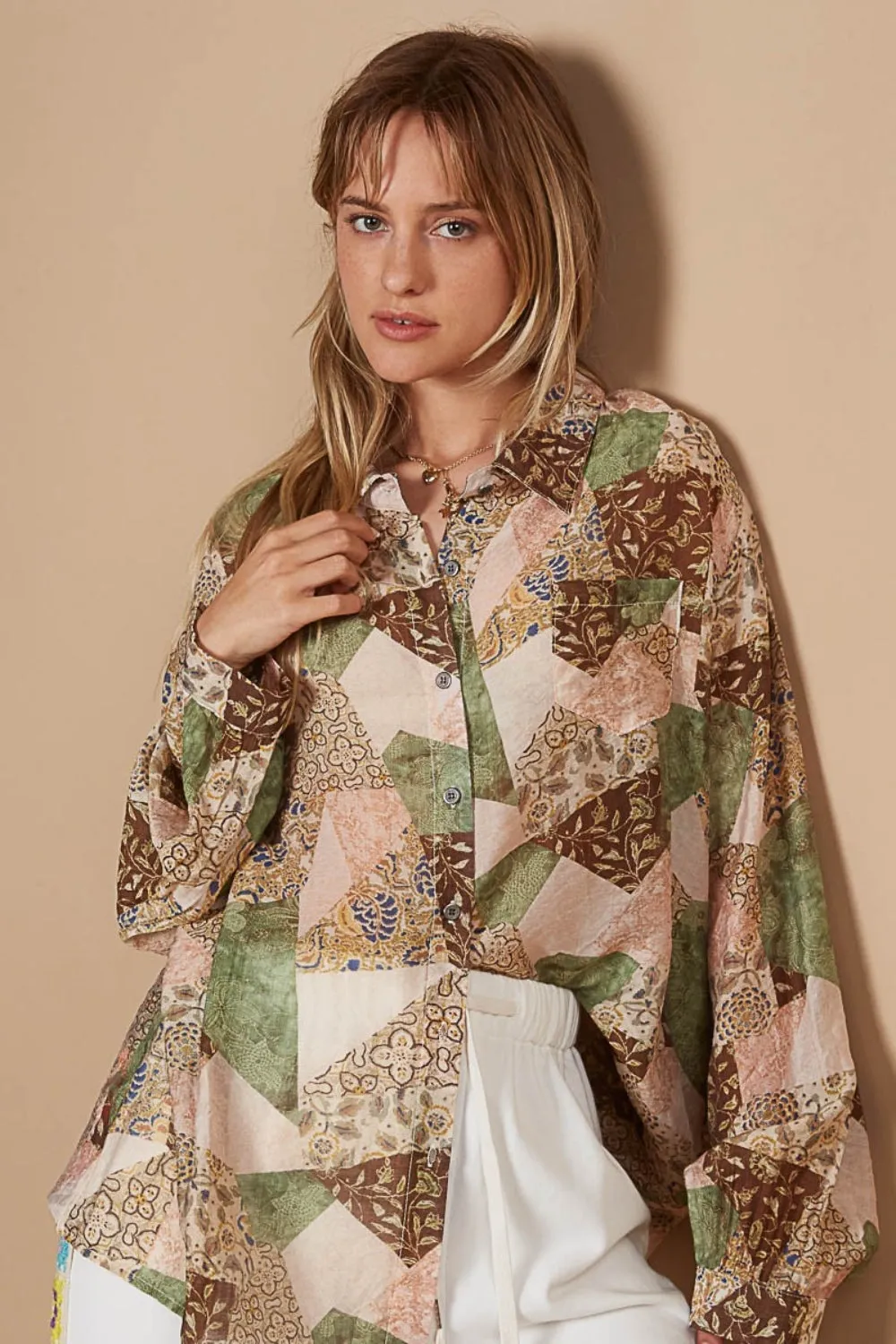 POL Button-Down Long Sleeve Printed Shirt sold by Charming Charlie