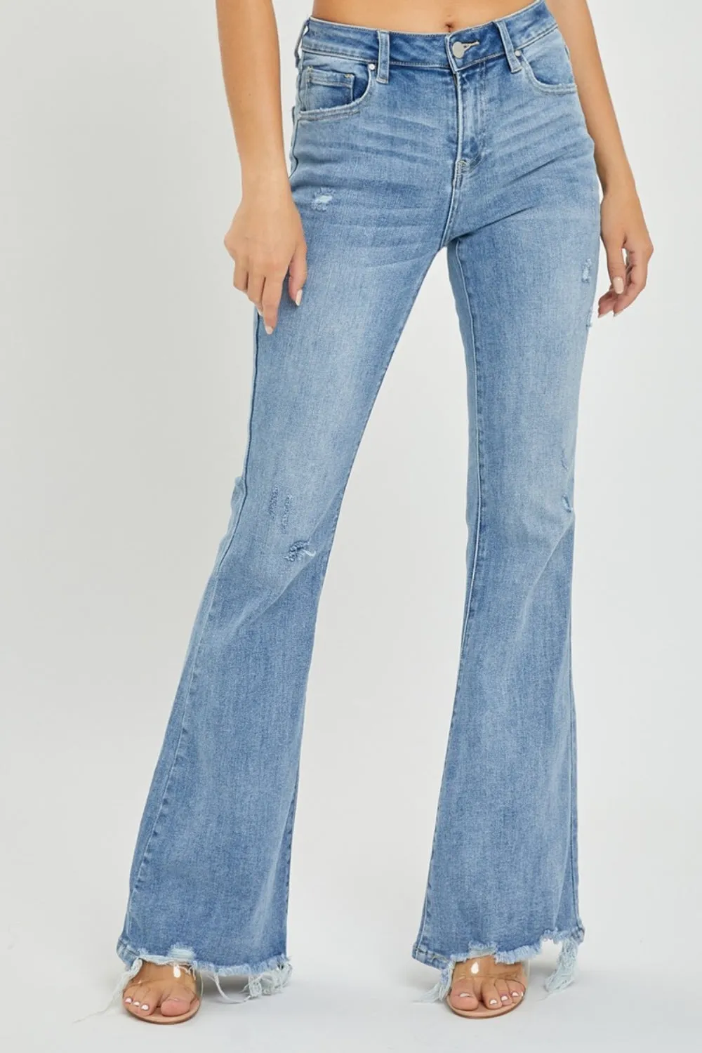 Risen Full Size High Rise Frayed Hem Flare Jeans sold by Charming Charlie product image thumbnail 4