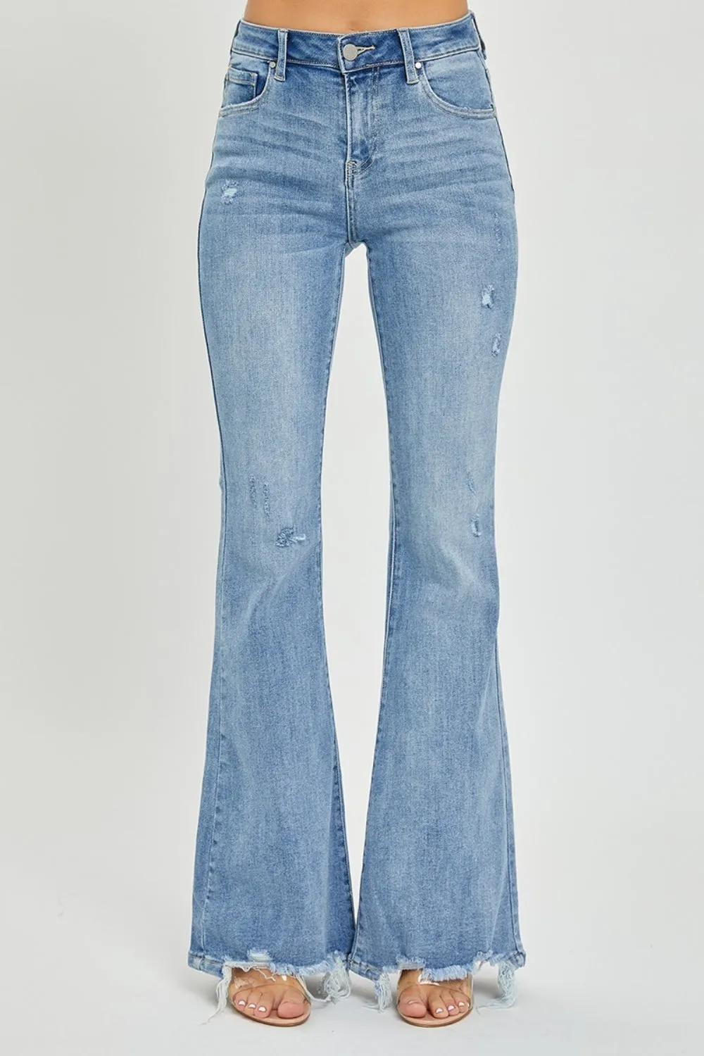 Risen Full Size High Rise Frayed Hem Flare Jeans sold by Charming Charlie product image thumbnail 5