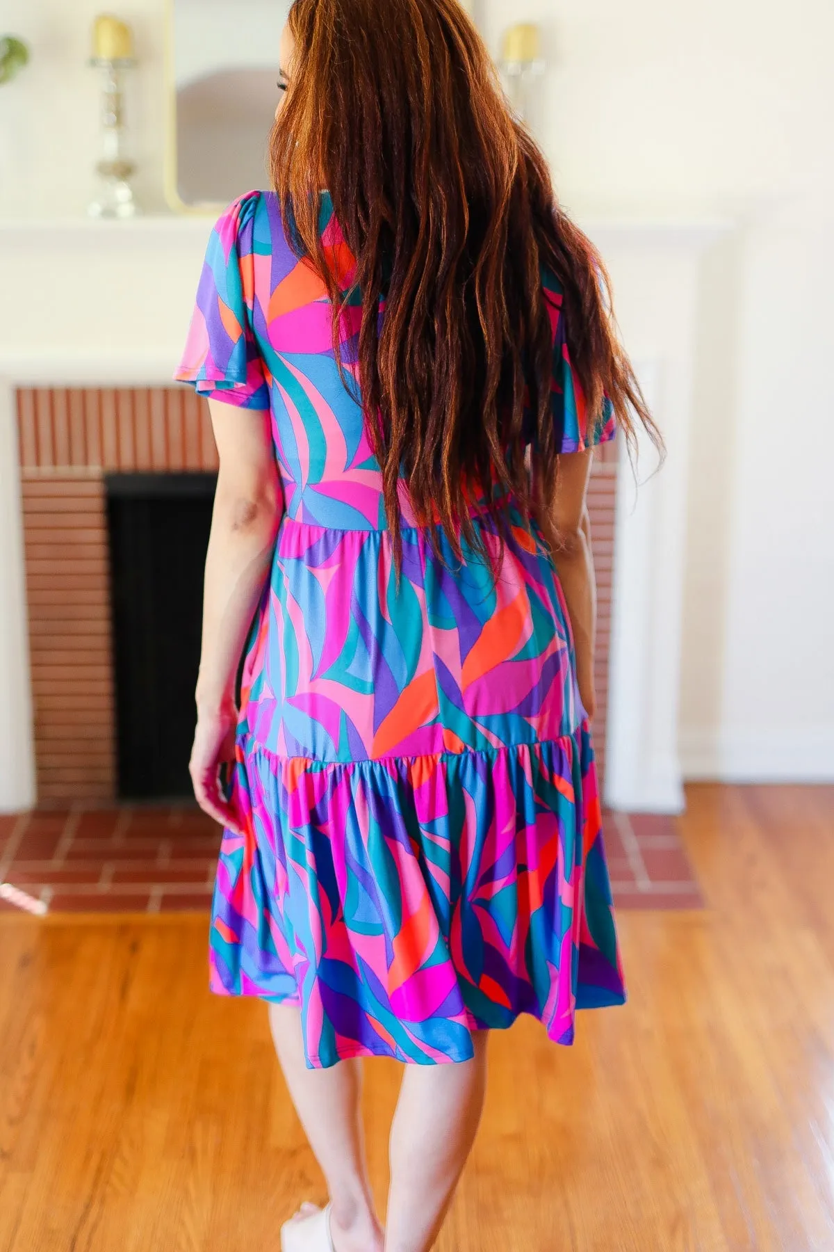 Remember Me Blue & Fuchsia Geo Print V Neck Dress sold by Charming Charlie product image thumbnail 5