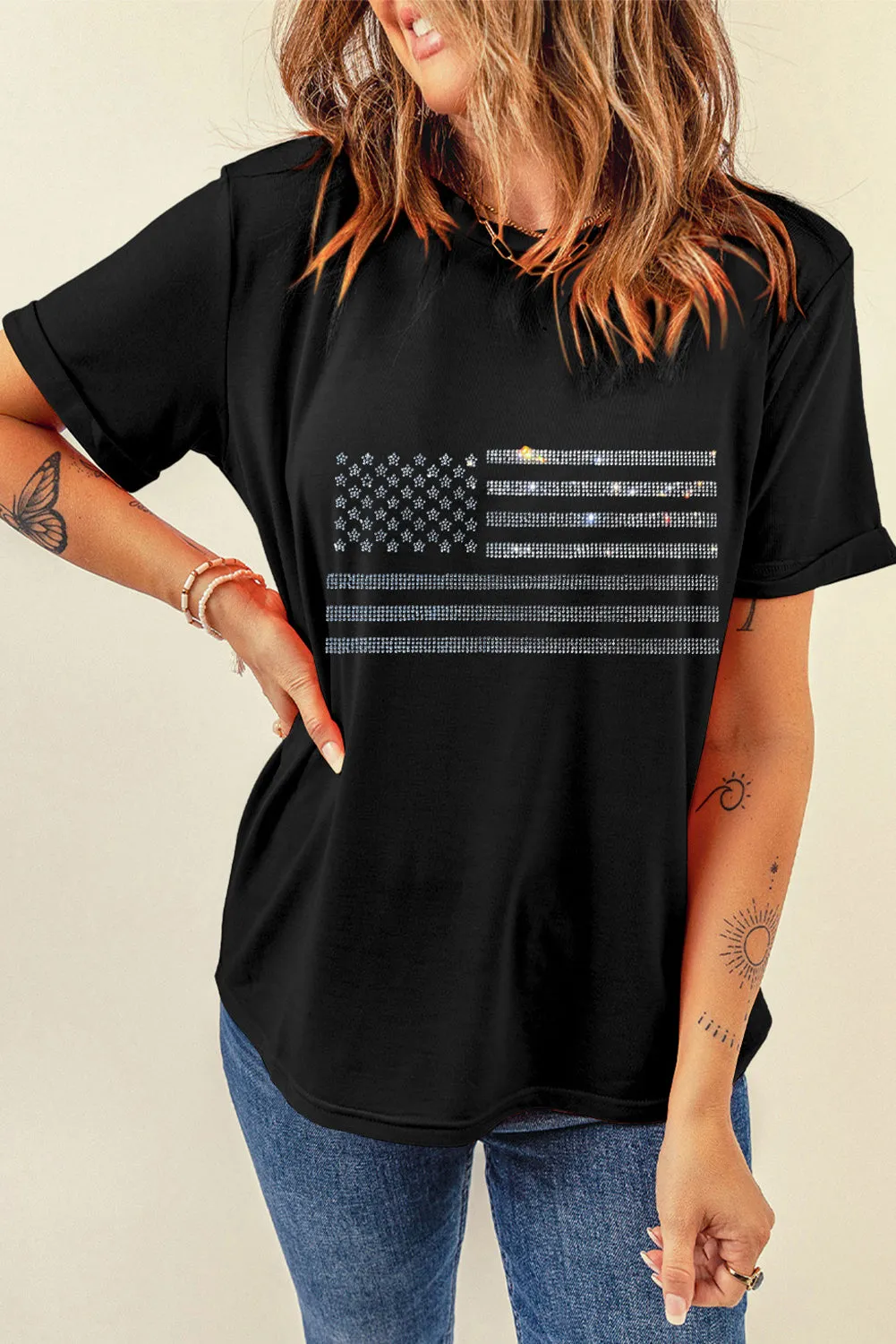 Rhinestone US Flag Round Neck Short Sleeve T-Shirt sold by Charming Charlie product image thumbnail 2