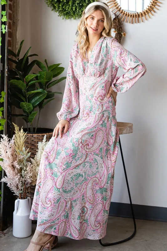 First Love Paisley Print Tie-Back Long Sleeve Maxi Dress sold by Charming Charlie