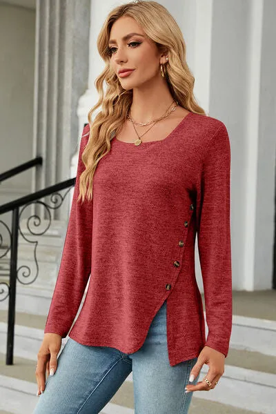 Slit Decorative Button Square Neck T-Shirt sold by Charming Charlie product image thumbnail 3