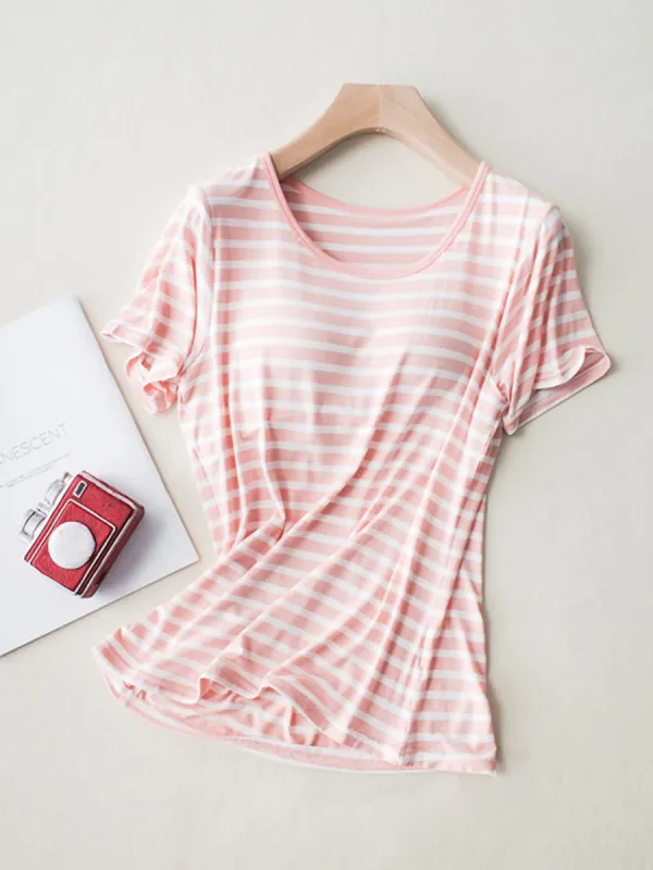 Striped Round Neck Short Sleeve T-Shirt with Bra sold by Charming Charlie