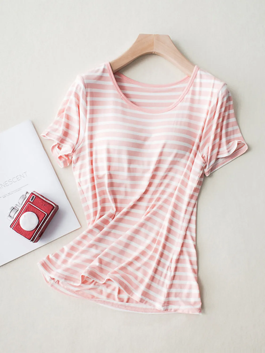 Striped Round Neck Short Sleeve T-Shirt with Bra sold by Charming Charlie