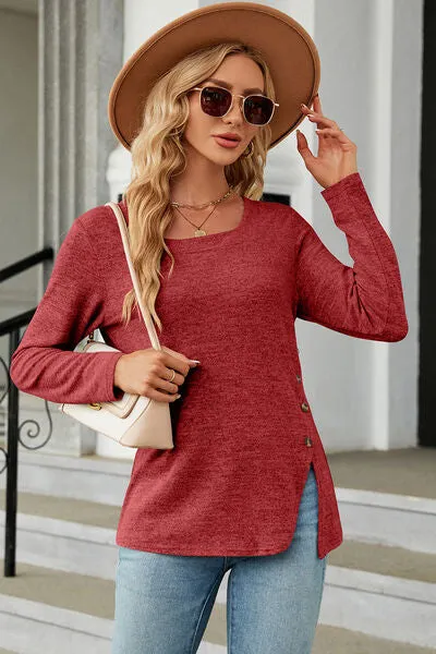 Slit Decorative Button Square Neck T-Shirt sold by Charming Charlie product image thumbnail 4