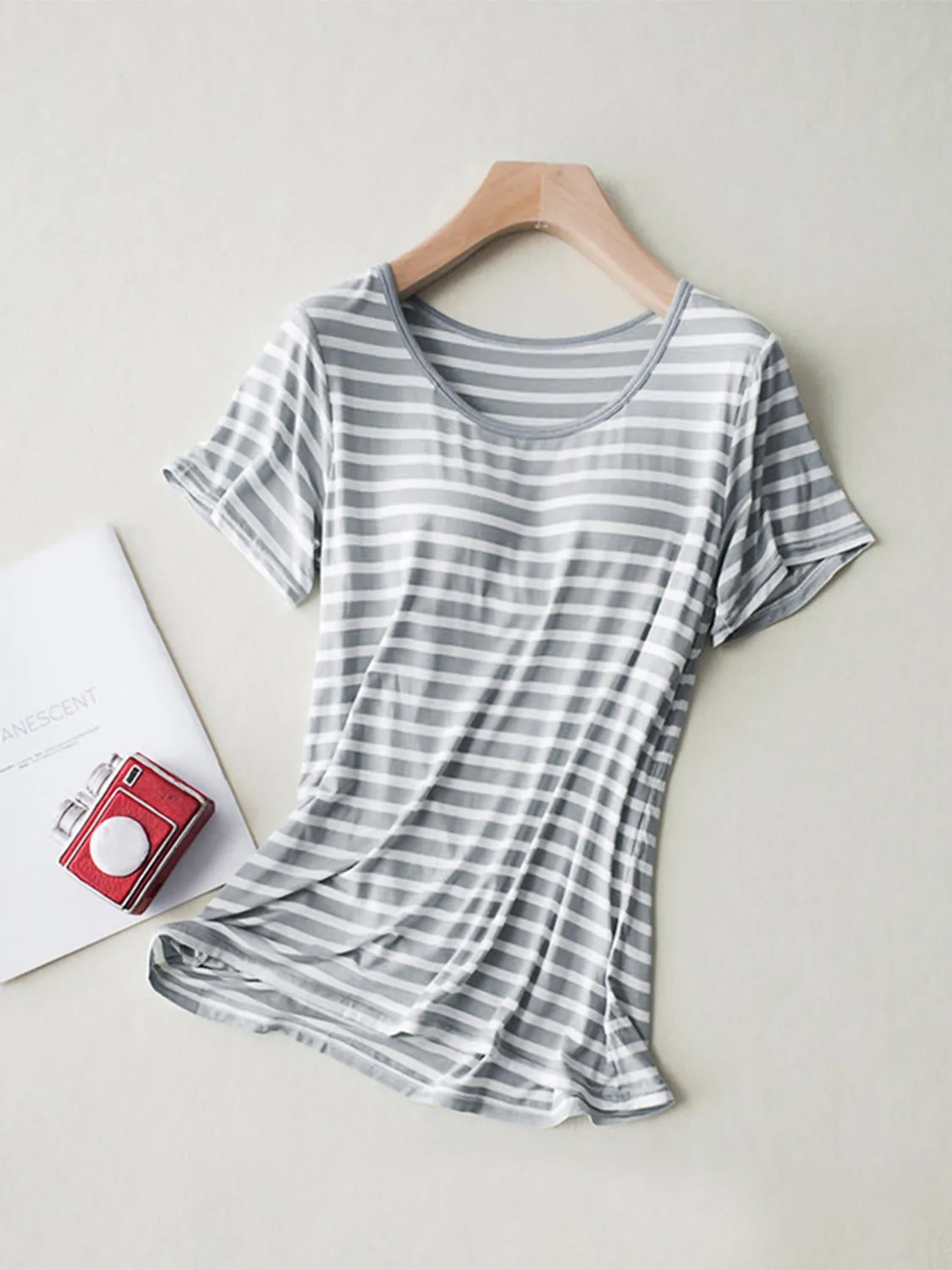 Striped Round Neck Short Sleeve T-Shirt with Bra sold by Charming Charlie product image thumbnail 4