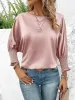 Smocked Round Neck Three-Quarter Sleeve Blouse sold by Charming Charlie