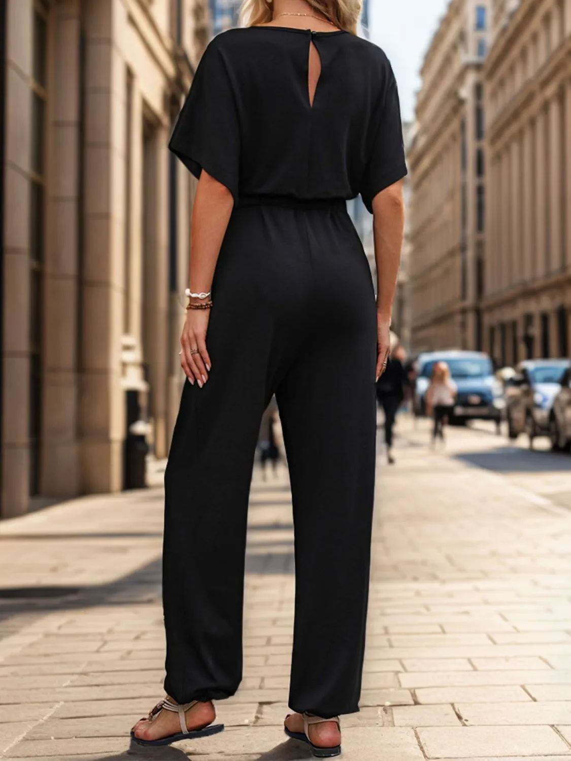 Notched Half Sleeve Straight Jumpsuit sold by Charming Charlie product image thumbnail 2