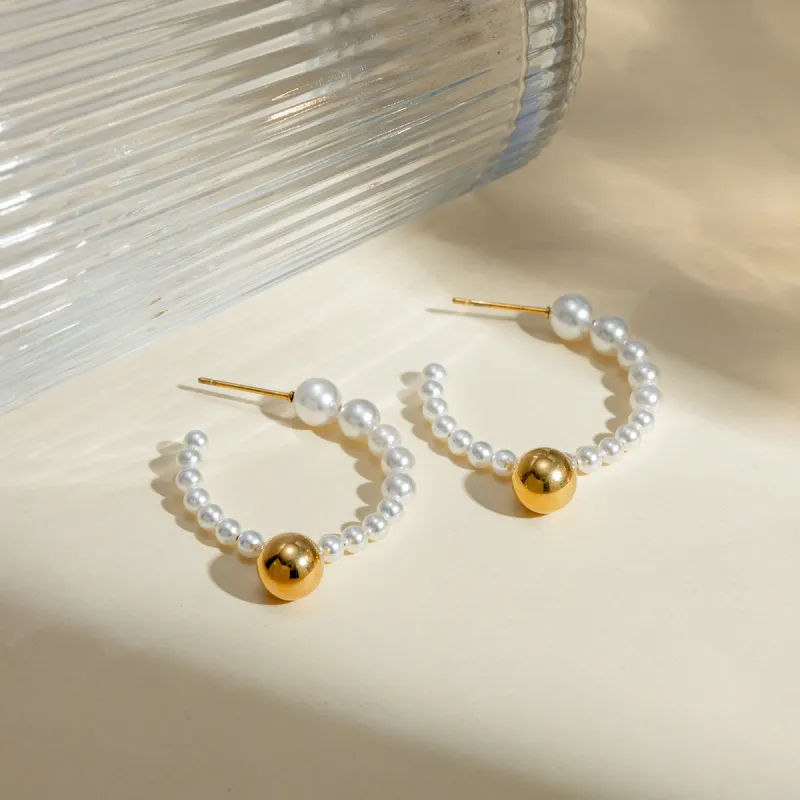 Stainless Steel Synthetic Pearl C-Hoop Earrings sold by Charming Charlie