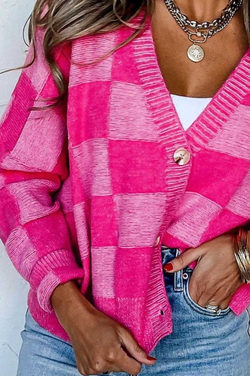 Checkered Button Up Long Sleeve Cardigan sold by Charming Charlie product image thumbnail 3