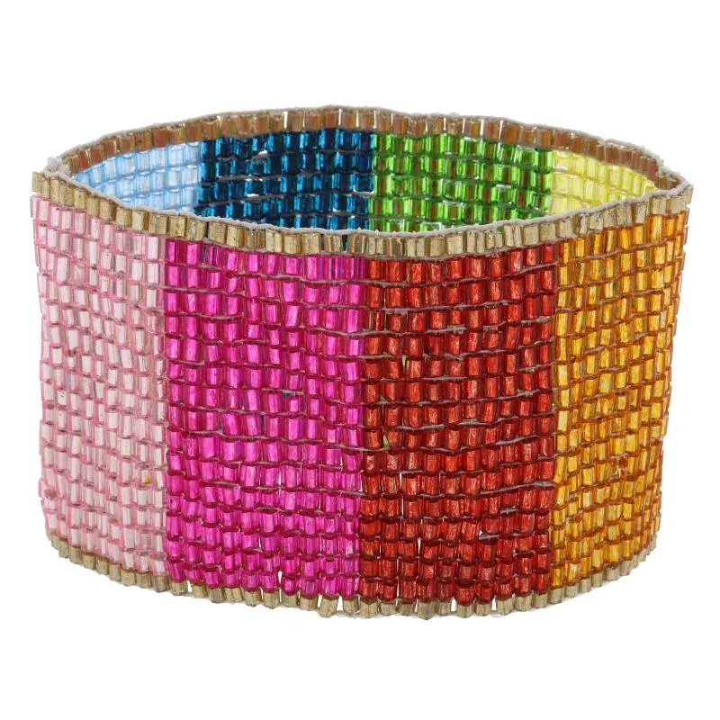 Gold and Shiny Rainbow Colorblock Beaded Stretch Band Bracelet, 1.75" Wide sold by Charming Charlie