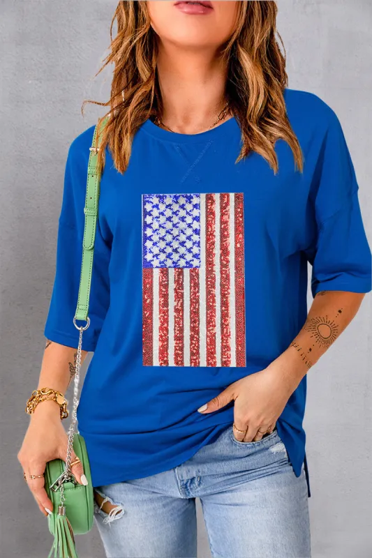 US Flag Round Neck Half Sleeve T-Shirt sold by Charming Charlie