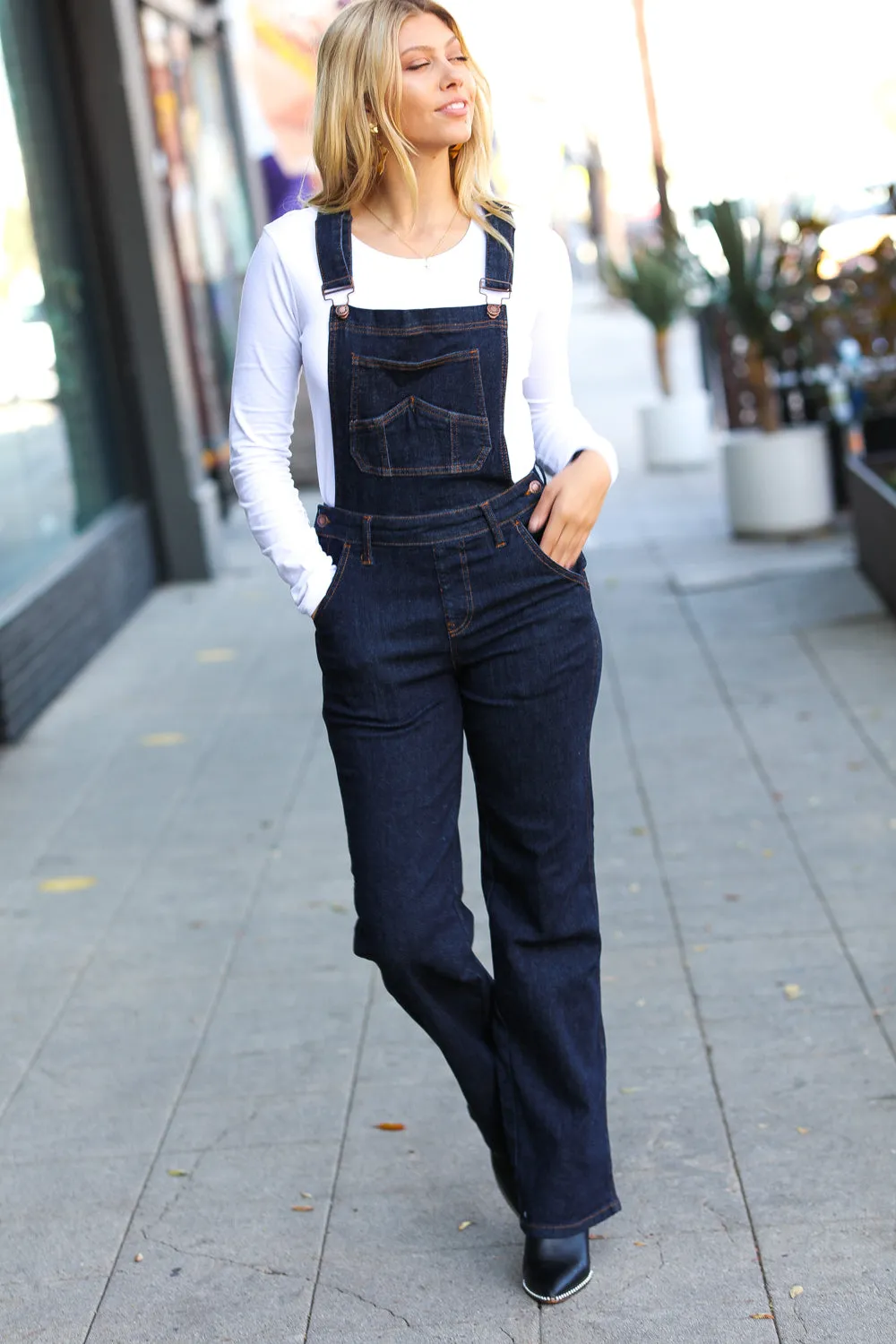 Judy Blue Dark Denim High Waist Wide Leg Overalls sold by Charming Charlie product image thumbnail 5