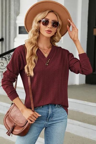 Decorative Button V-Neck Long Sleeve T-Shirt sold by Charming Charlie product image thumbnail 3